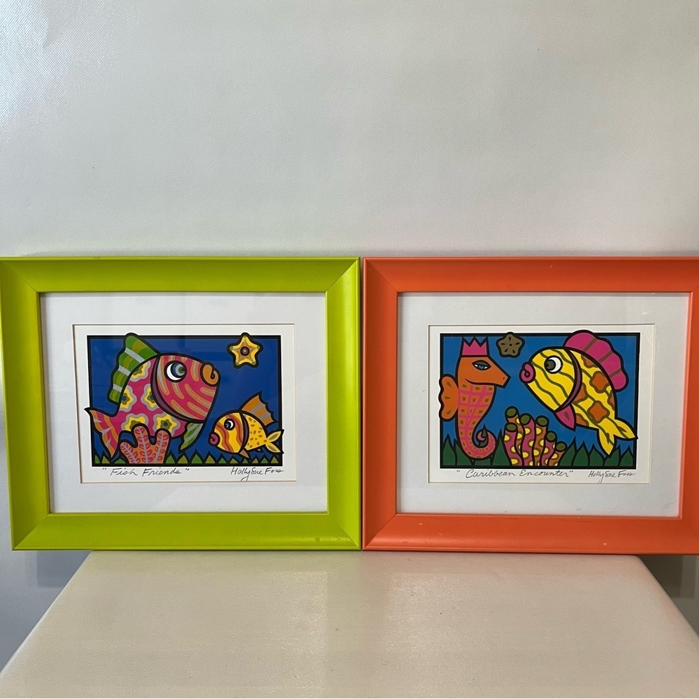 Holly Sue Foss Signed Fish Colorful Caribbean Art Framed